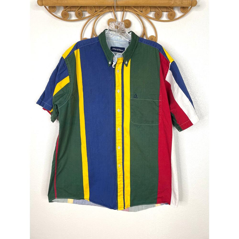 Vintage Bold Stripe short sleeve shirt Men's L